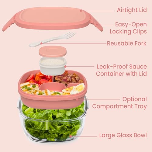 Image of Bentgo Glass Salad Container with Airtight Lid & Leak-Proof Sauce Cup