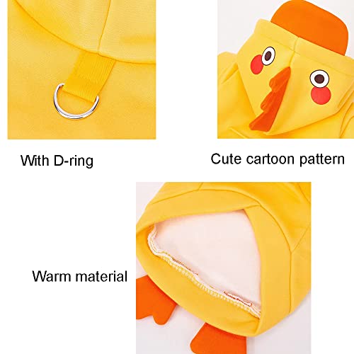 Cartoon Chicken Dog Hoodies With D-Ring Pet Chicken Cosplay Yellow Puppy Hooded Coat Doggy Warm Clothes With Hat Winter Sweatshirt For Cats And Small Medium Dogs (A, Large) #TOP3