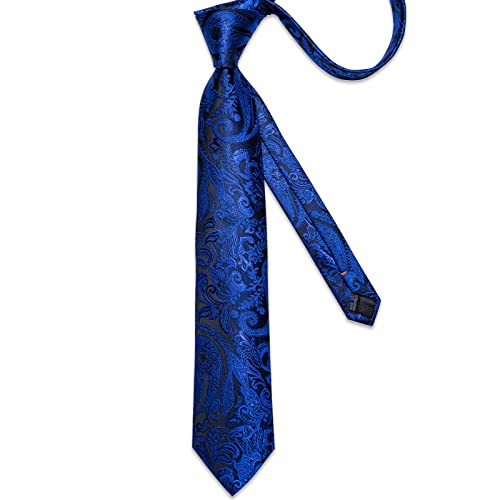 Image of DiBanGu Silk Floral Ties for Men Woven Paisley Necktie and Tie Clip Handkerchief Cufflinks Set for Party Wedding
