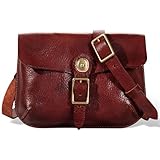 une diffe Umhängetasche aus Leder für Damen und Herren, verstellbarer Lederriemen, reine Kupferbeschläge, Rot/Ausflug, einfarbig (Getaway Solids), Small, Retro