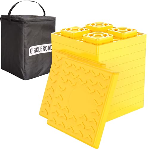 Image of CircleRoad Heavy Duty RV Leveling Blocks 12 Pack, Interlocking Design Camper Leveling Blocks with Packing Bag, Ideal for Leveling Single and Dual Wheels (Yellow)