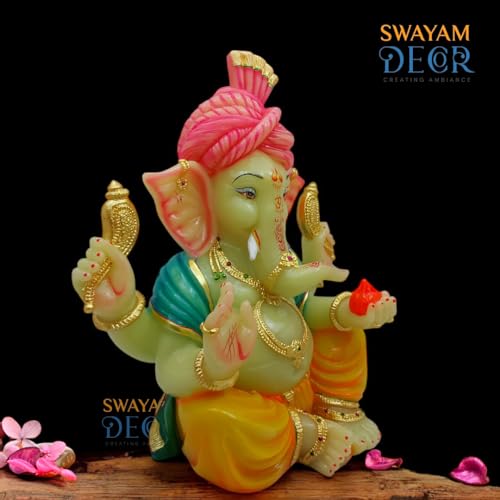 Image of Polyresin Marble Ganesh Ji Idol | Auspicious Lord Ganesha Statue For Living Room Home Decor Statue (13 Inch 01),Multicolour
