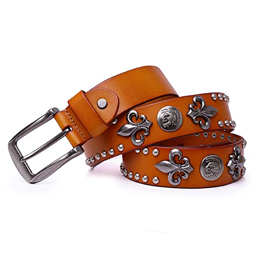 New Skull Belt Punk Rivet Belt Jeans Vintage Buckle Punk Belts For Men And Women Four-color Leather Belt ( Color : Orange , Size : 115cm )