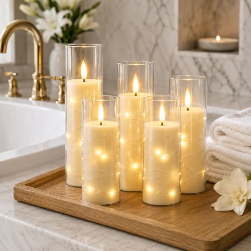 Image of Da by 5 Pack Clear Acrylic Flameless Taper Candles, Flickering Black Wick LED Candles with Copper Wire Lights, Heat Resistant ABS Candles with Remote for Indoor Outdoor Decor