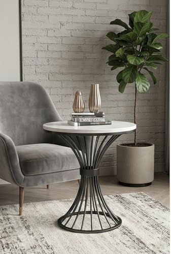 Image of Furniture Cafe Modern Coffee Table for Living Room Center Table Home Decor Round Side Table Space Saving Furniture, Table Top Sturdy Metal Frame Wood Desk Centerpiece Bedroom (Black /White)