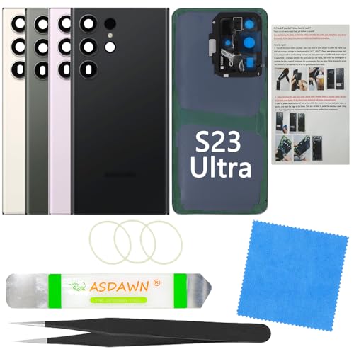 Galaxy S23 Ultra Back Cover Glass Replacement with Pre-Installed Camera Lens +All The Adhesive +Installation Manual +Repair Tools for Samsung Galaxy S23 Ultra 5G SM-S918 All Carriers (Phantom Black)