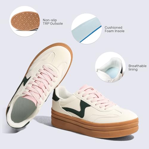 Tscoyuki Platform Women's Fashion Sneakers Casual Spring Shoes Non Slip Lightweight Walking Shoes Lace-Up Thick Sole Chunky Tennis Shoe4