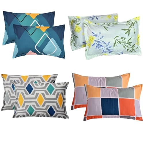 Image of Premium Supersoft Pillow Covers Set of 8 Piece || Pillow Cases 8 Piece Set || 300 TC Cotton Floral Feel Glace Cotton (18 inch x 27 inch inch), Multicolour