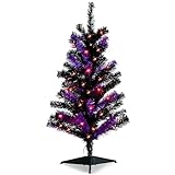 WONDER GARDEN 2.7 FT Halloween Tree with Lights Artificial Halloween Purple Black Tabletop Trees Table Decorations for Indoor Outdoor Home Office Party Holiday Decorations