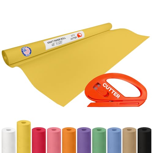 Image of Yellow Kraft Paper Roll 48 inch x 1200 inch (100 feet) with Cutter - USA-Made Gift Wrapping Paper for Packing, Moving, Shipping & Crafts /Arts - 100% Recyclable Natural Craft Material by IDL Packaging | Gift Wrapping Paper for Packing, Moving, Shipping & Crafts /Arts - 100% Recyclable Natural Craft Material by IDL Packaging