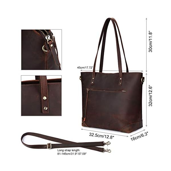 S-ZONE Vintage Genuine Leather Shoulder Bag Work Totes for Women Purse Handbag with Back - Image 6
