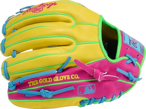 Rawlings | Heart of THE Hide Spring Break Edition Baseball Glove | 11.5" | RHT | Pro I Web | Yellow/Pink/Columbia Blue/Green - image 5