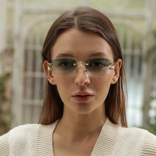 Rimless Sunglasses for Men Women Trendy Small Narrow Rectangle Metal Frame Sun Glasses Shades 90s Eyewear3