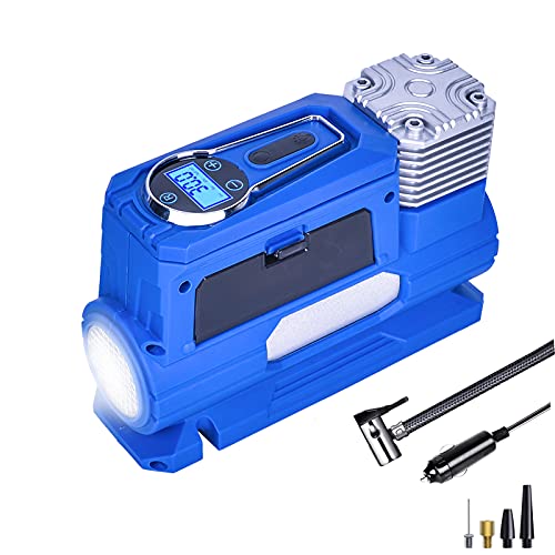 GSPSCN Portable Digital Tire Inflator Metal 12V Air Compressor, Auto Air Pump with LED Light, Auto Shut-Off Tire Pump with Adapter for Cars, Bikes, Balls and Other Inflatables