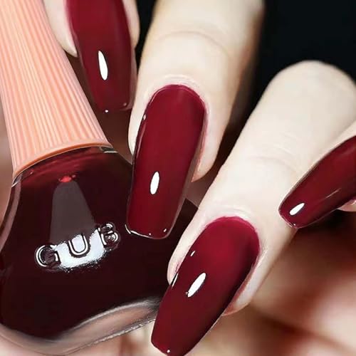 Red Nail Polish - Cherry Dark Red Nail Varnish - Jelly Style Silky Smooth Quick Dry Nail Polish - Air Dry Long Lasting No Need UV Home DIY Winter Color Nail Art Gifts for Women