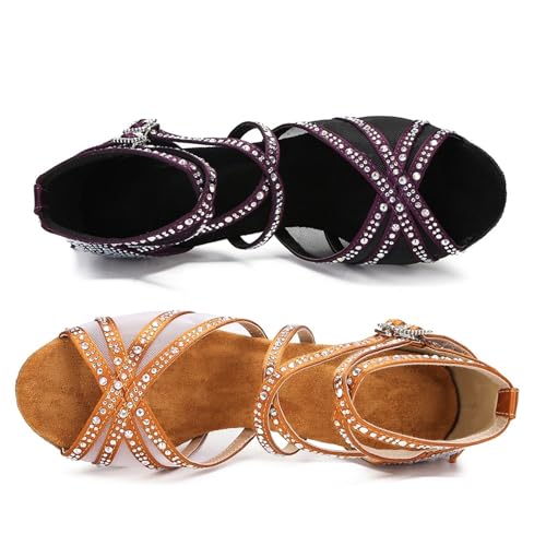 Women's Latin Dance Shoes Women Dance Shoes Mesh Latin Dance Shoes Ballroom Dance Wedding Shoes for Latin, Salsa, Samba, Chacha(Brown 5cm Heel,8)2