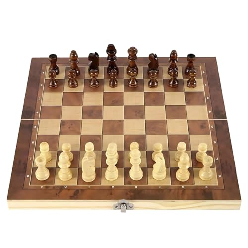 Image of Premium 15-Inch Wooden Folding Chess Set - Handcrafted Board with Storage, Walnut Finish, Includes 32 Chess Pieces - Ideal for Adults & Kids