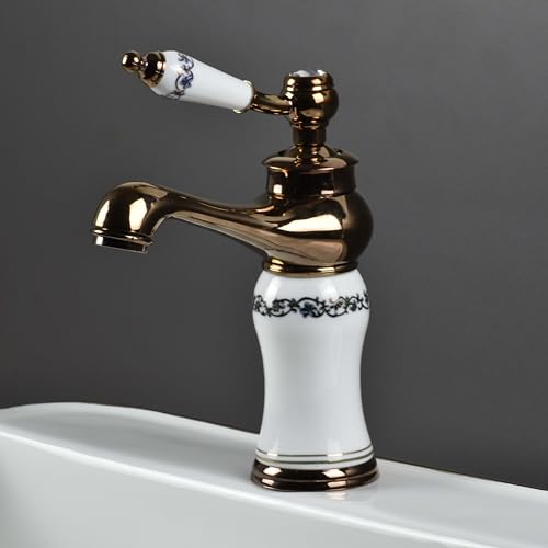 Image of InArt Rose Gold Glossy Finish Basin Pillar Cock Tap Faucet for Wash Basin, Hot & Cold Water Mixer, Single Handle, Waterfall Design, Table Mount /Deck Mount (Rose Gold)