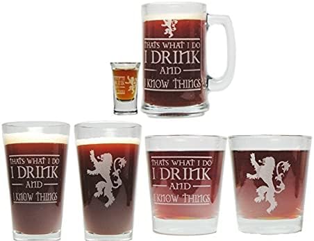 I Drink and I Know Things Ultimate Gift Set with Mug, Pint, Rocks and Shot Glass