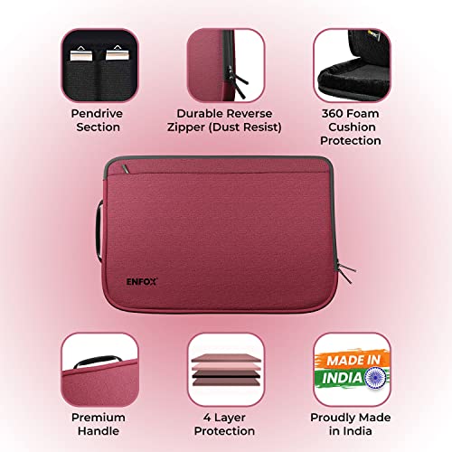 Image of ENFOX� 360� 14 Inch Protection Water Resistance Super Premium Laptop Sleeve Cover Case Slim Bag with Handle Front Pocket Unisex Portable Air Light Design (Maroon Red - WITH CHARGER COVER, 14 Inch)