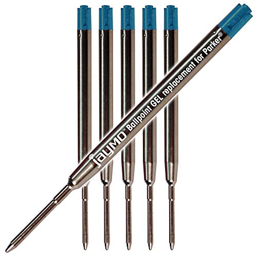 6 - Blue Gel Parker Compatible Pen Refills. Smooth Writing German .7mm Medium Tip and Ink. #30526PP