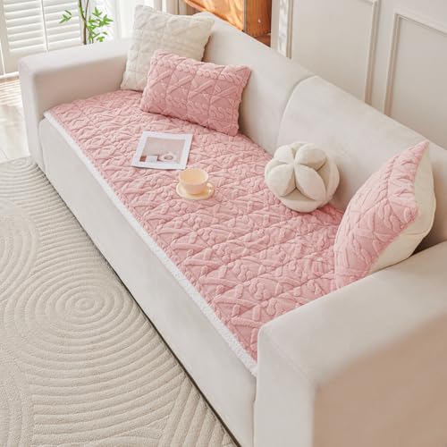 Image of HOKIPO 'Italian Caelora' Luxury Jacquard Plush Sofa Cover Mat | Make Your Own Sofa Cover Set, Mat Length 70(D) x 180(L) cm, Misty Rose (AR-5959-PNK)