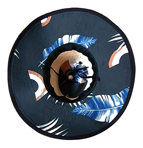 Chapéu Surf De Palha Natural Verão Praia Aba Larga, Chapelaria Vintage - Estampa Azul