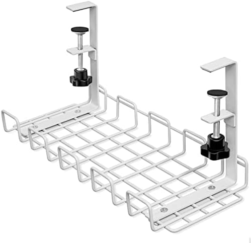 Quszmd Under Desk Cable Management Tray No Drill - Under Desk Cable Organizer for Wire Management. Super Sturdy Desk Cable Rack .Standing Desk Cable Management (16" Black Wire Tray)