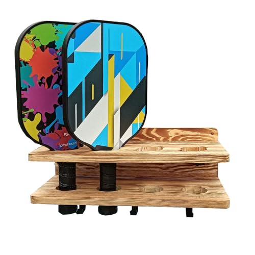HAORIZISHOP Pickleball Paddle Rack，pickleball Holder,for Fence and Wall Solid Wood Pickleball Paddle Holder,Holds 4 Paddles, with Hooks (1)