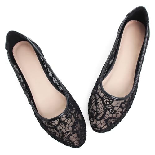ChaiRong Zhou Women's Flats Lace Cut Out Round Toe Slip On Ballet Flat Comfortable Flats Dressy Shoes4