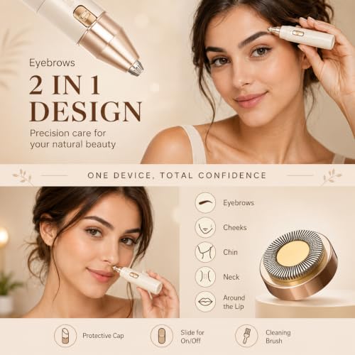 Image of Facial Hair Removal Machine | Trimmer For Women | Eyebrow Trimmer & Epilator | 2 In 1 Trimmer | 1-Year Warranty | Nose Hair Removal Machine - White (1, POCKET)
