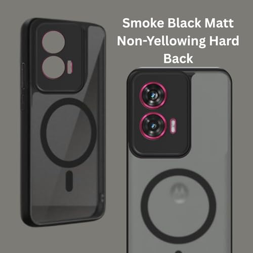 Image of Hybrid Shockproof Back Cover Case for Motorola Moto Edge 50 Fusion 5G / Motorola Moto G96 5G| Hard Back Cover Case (PC & TPU, MagSafe Compatible, Translucent Smoke Matte Back, Black Sides)