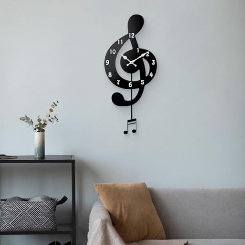 Horloge décorative silencieuse avec notes de musique et affichage chiffres arabes perfk