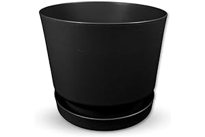 Elly Décor 14 Inch Black Plastic Cylinder Planter Pot, Self-Watering and Drainage System