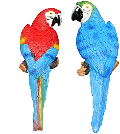 BDLBDL 2 Pieces Fake Parrot Decor Artificial Parrot Decoration 12.5" Lifelike Large Resin Parrots Macaw Realistic Tropical Bird Statue for Outdoor Garden Large Prop Patio Tree Yard Wall Decorations