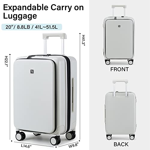 Hanke 20 Inch Expandable Carry-On Luggage with Wheels PC Hard Shell Suitcases Lightweight Front Opening Tsa Luggage Travel Suitcase Woman Men(Smoke White) - Image 5