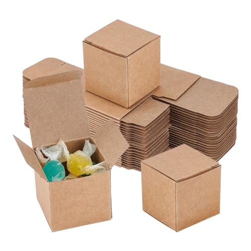 BENECREAT 50PCS Gift Boxes Brown Paper Boxes Party Favor Boxes 1.5x1.5x1.5 Inches with Lids for Gift Wrapping Wedding Party Favors Mothers Day Festival Gift Packaging