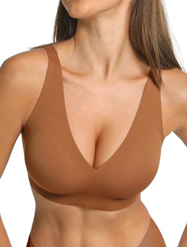 Image of COMFELIE Women Plunge No Underwire Bra Deep V Seamless Supportive Bras Buttery Smooth Comfort Soft Bralettes Underwear