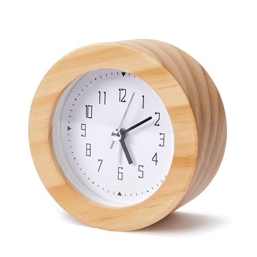 木製目覚まし時計 アナログ ナチュラル 北欧 静音 置き時計 夜光機能付き 小型 かわいい 電池式 卓上クロック(ナチュラル)
