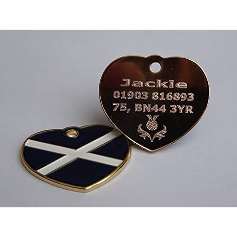 Dog ID TAG Scottish Saltire Flag Design Engraved with Stunning Scottish Thistle and Your Details ON The BACKFREE - TICK Gift Message Box and Enter Details for Engraving Cover