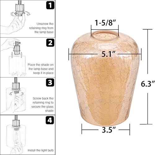 Rivqahra YL24072002 3 Pack Amber Crackle Wine Glass Lamp Shade For Lighting Fixture, 6.3 Inch Tall, Farmhouse Crackle Effect Wine Cup Glass Shade Replacement Globe thumb #1