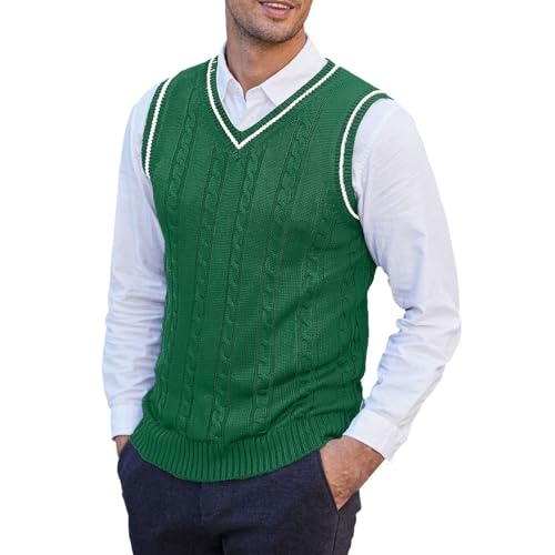 Pull sans manches homme col en V en tricot fin torsadé ajusté