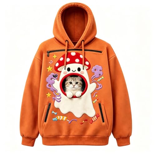 Halloween Pet Pouch Hoodie for Women Men Cat Dog Holder Pullover Sweatshirt - image 5