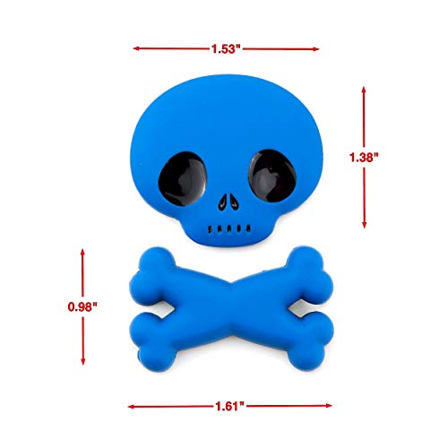 Image of CB 2-Pack of Cute Version 3D Skull & Crossbone Metal Badge Motorcycle Car Sticker Logo Emblem Adhesive Decals Decoration for Car Styling, 2 Pcs of Blue