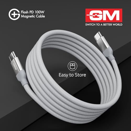 Image of GM G+ Flash PD 100W White Magnetic Cable | Type-C to Type-C |1.2M Length| Premium Braided Copper Wire | Durable & Wear-Resistant for Seamless Charging and Data Transmission
