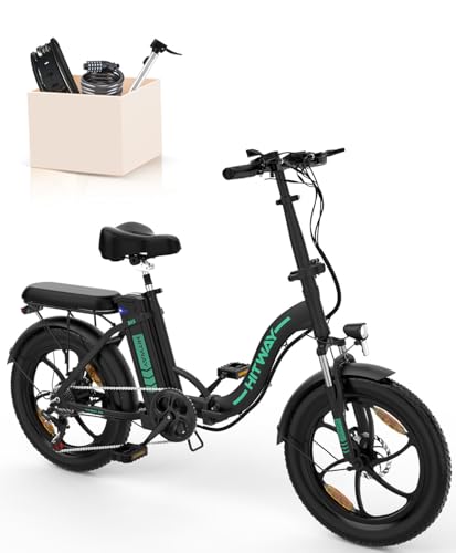 HITWAY Bicicleta Plegable de Bicicleta eléctrica de 20 Pulgadas de Grasa, Batería 250W/36V/12Ah, El kilometraje eléctrico máximo de hasta 35-90 KM