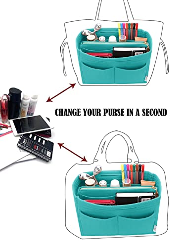 Image of LEXSION Felt Purse Organizer Insert, Tote Bag Shaper Dividers with 5 Sizes, Lake Blue, Medium | LEXSION Felt Purse Bag Organizer Insert with zipper Bag Tote Shaper Fit Speedy Neverful PM MM