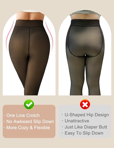 Fleece Lined Tights Women Sheer Thermal Tights Fake Faux Translucent Pantyhose Skin Color Winter Pantyhose2