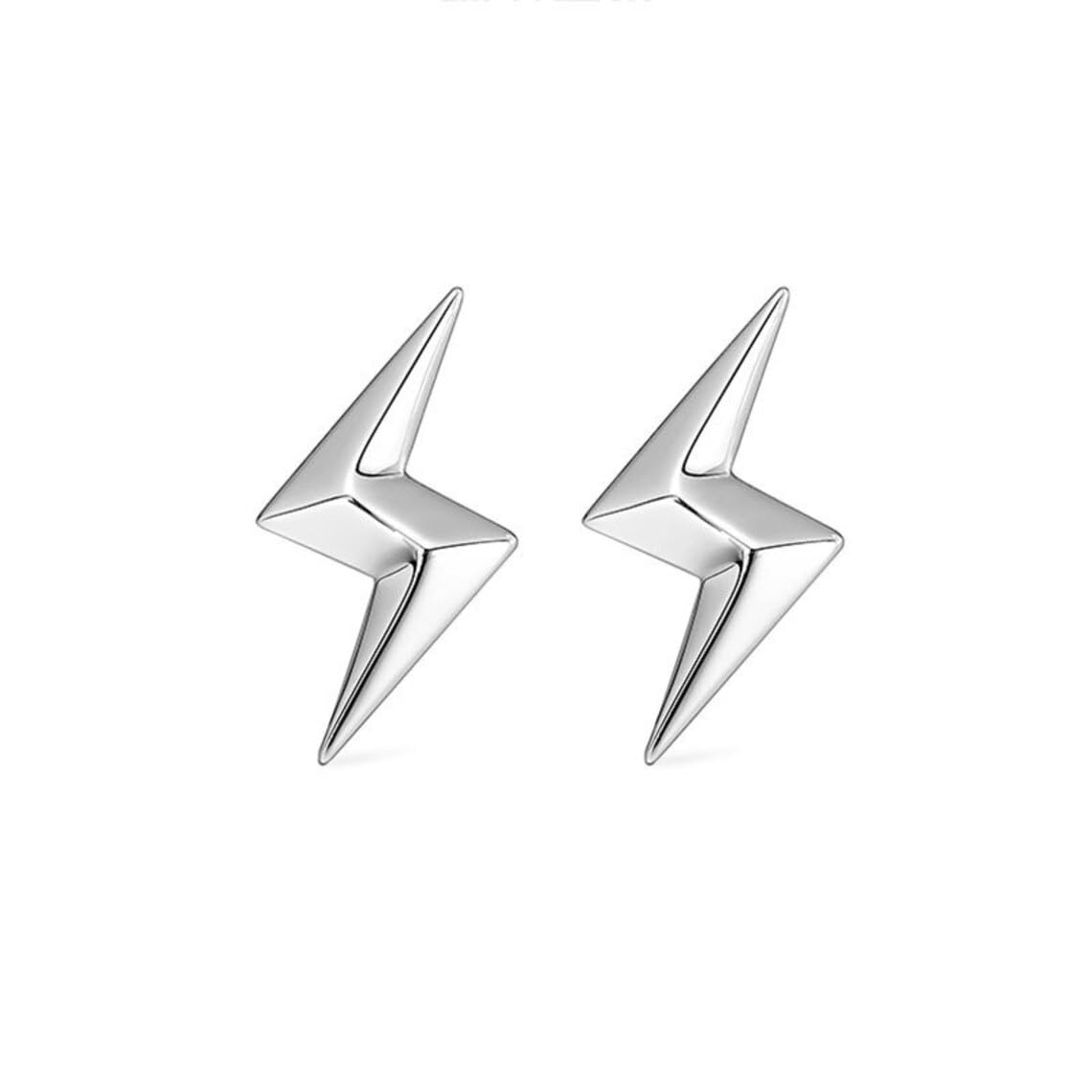 Mens Chunky Lightning Bolt 3D Earrings (925 Silver) Bold Jewellery Cute Gifts, Fashion Design Gift Costume Jewellery