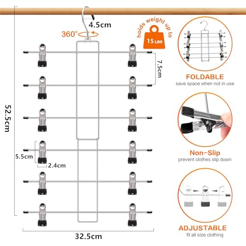 Hosenbügel Metall 3 Stück, Rockbügel Platzsparend, Kleiderschrank Organizer, rutschfest Faltbare Edelstahl Kleiderbügel für Hosen, Röcke, Jeans und Schals
